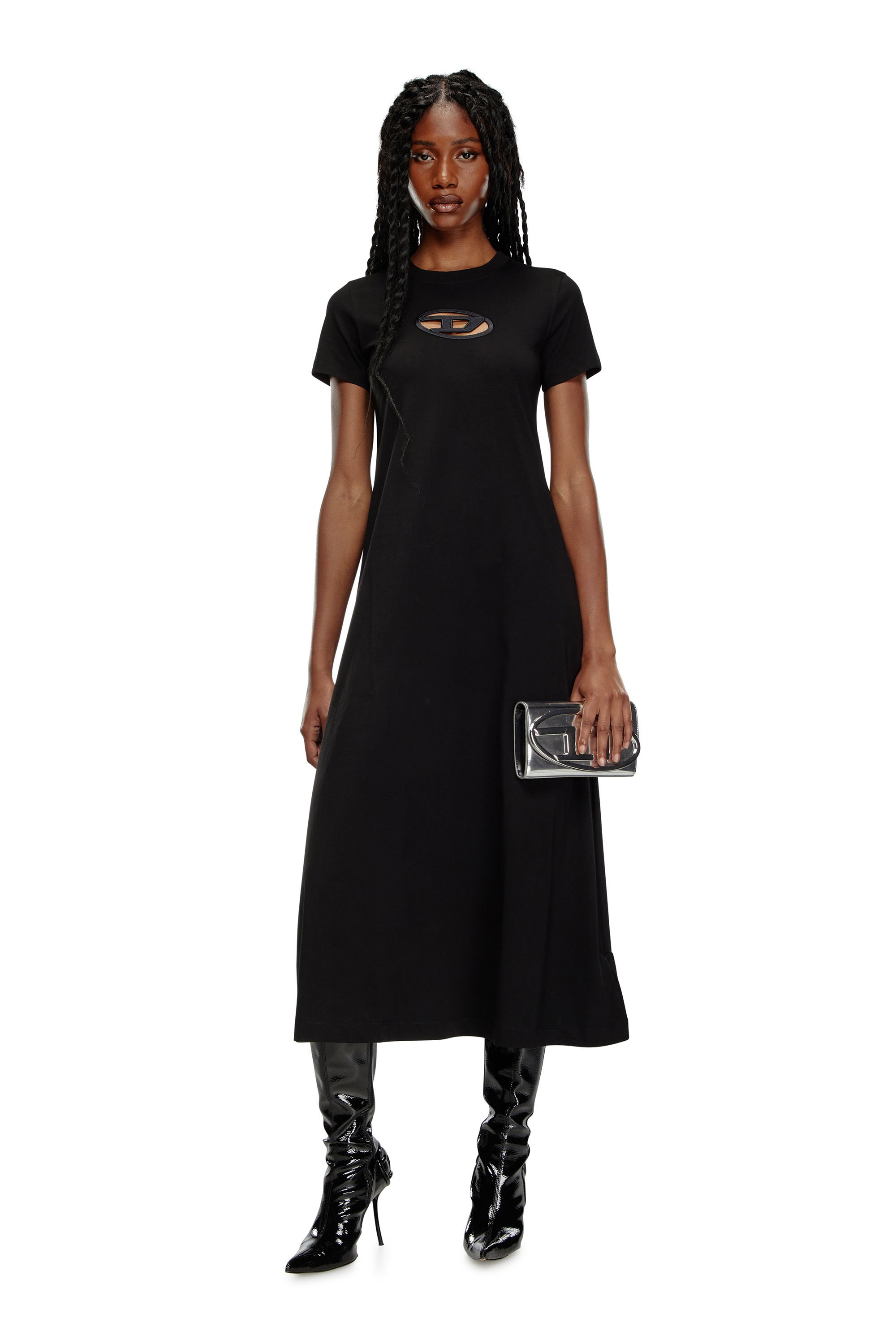 Diesel - D-ALIN-OD, Damen T-Shirt-Kleid mit D-Stickerei in Schwarz - 1