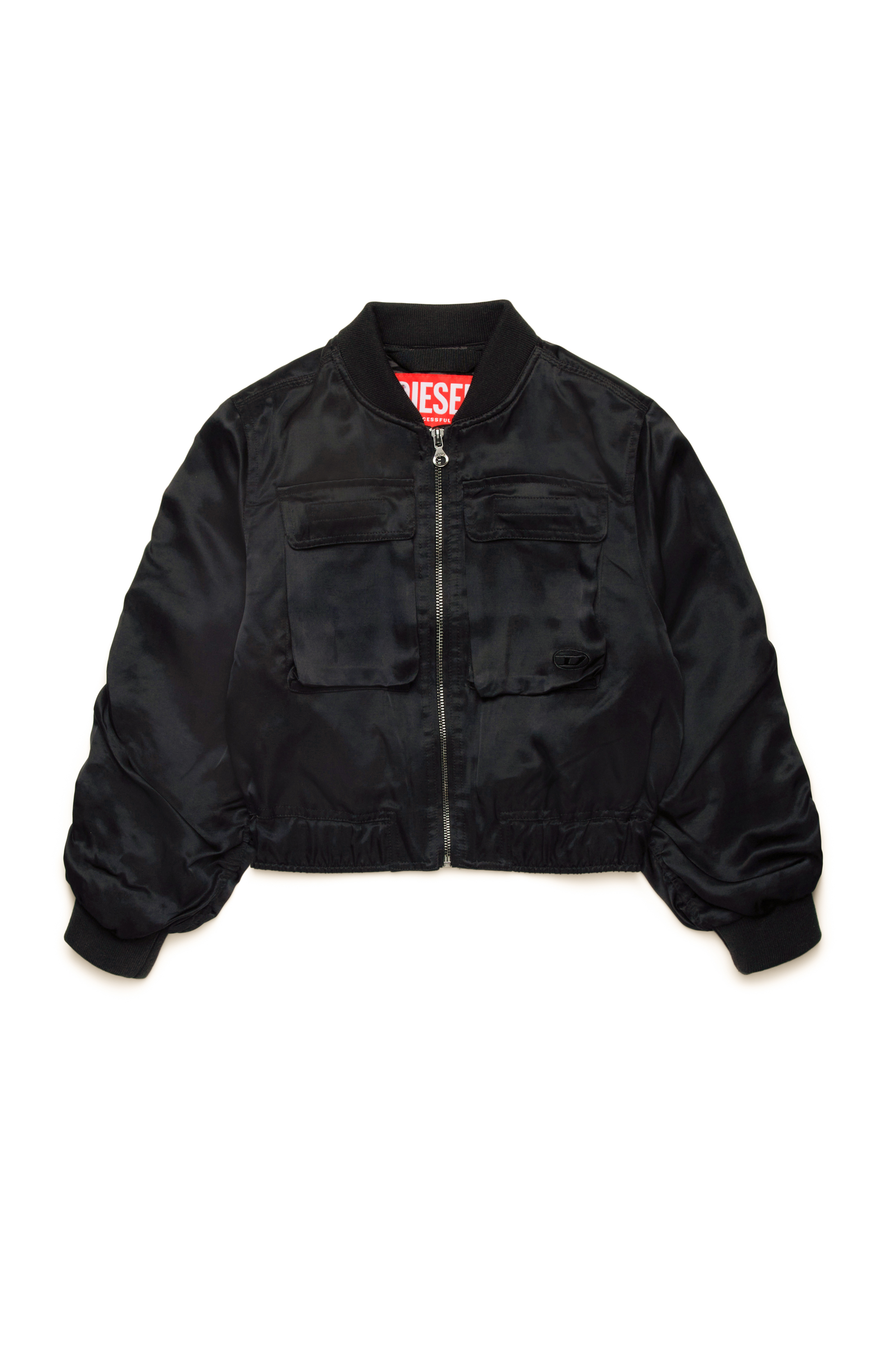 Diesel - JGKHLO, Damen Bomberjacke aus Satin mit Cargotaschen in Schwarz - 1