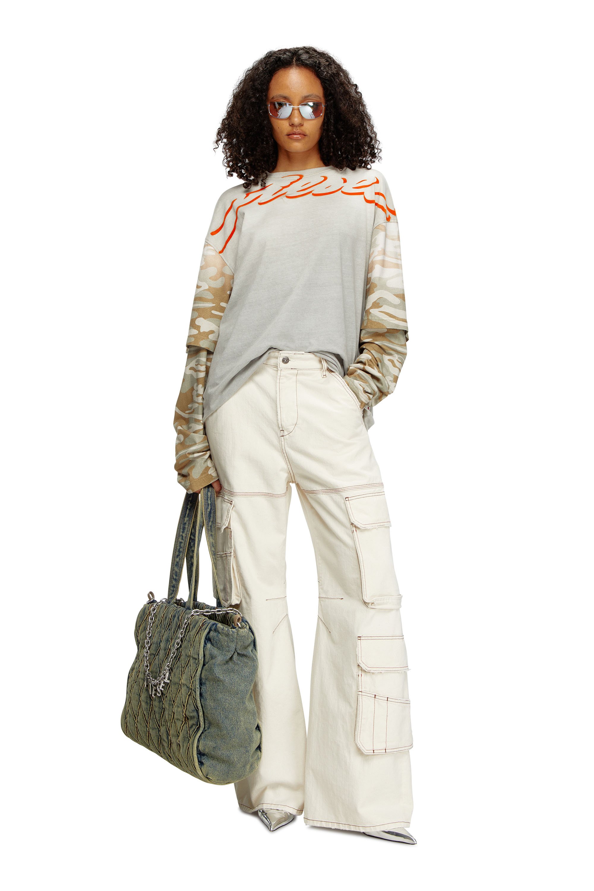 Diesel - CHARM-D SHOPPER, Damen Charm-D-Tote-Tasche aus gestepptem Argyle-Denim in Blau - 2