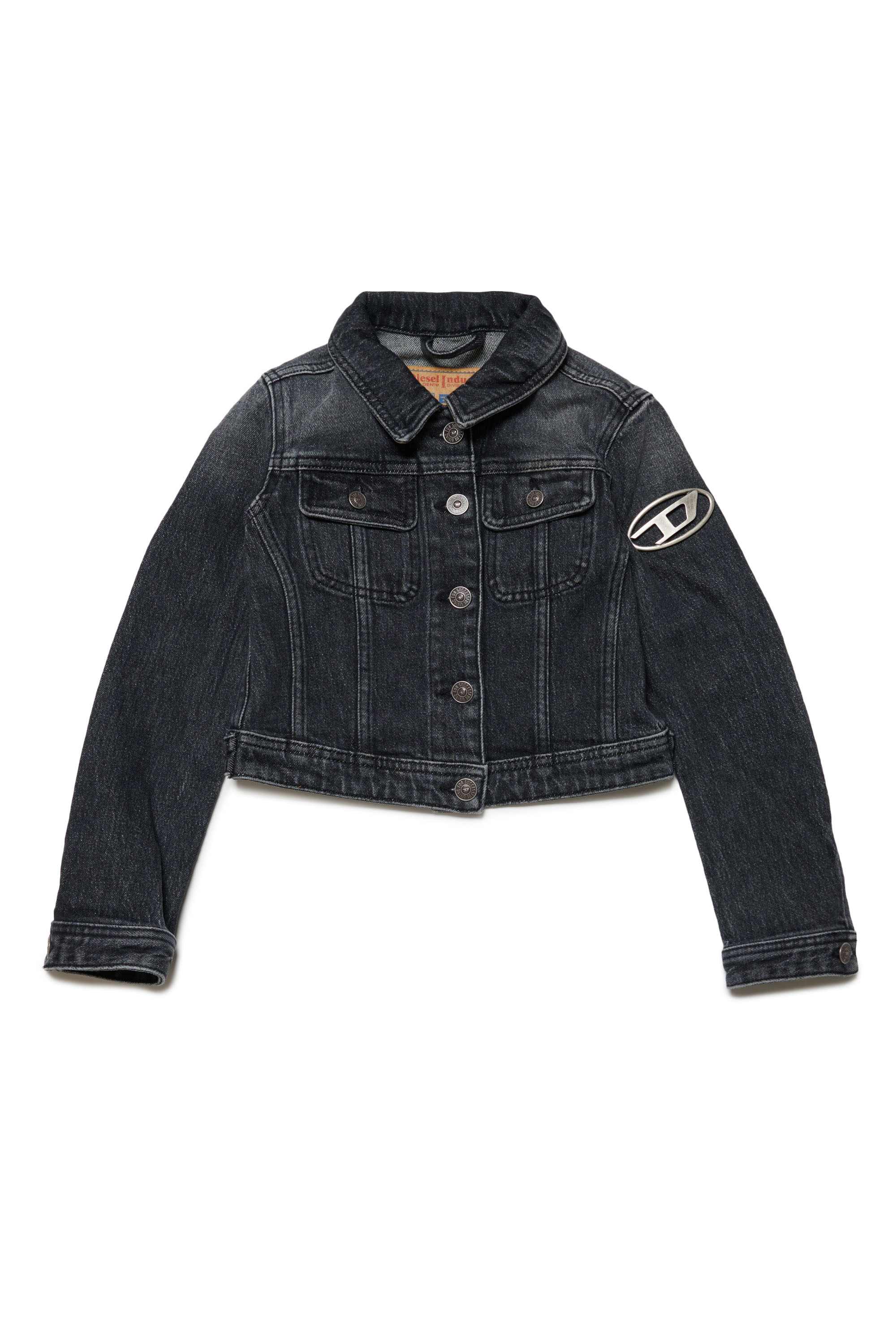 Diesel - JSLIMMY-S2-J, Damen Trucker-Jacke mit Oval D-Plakette in Schwarz/Dunkelgrau - 1
