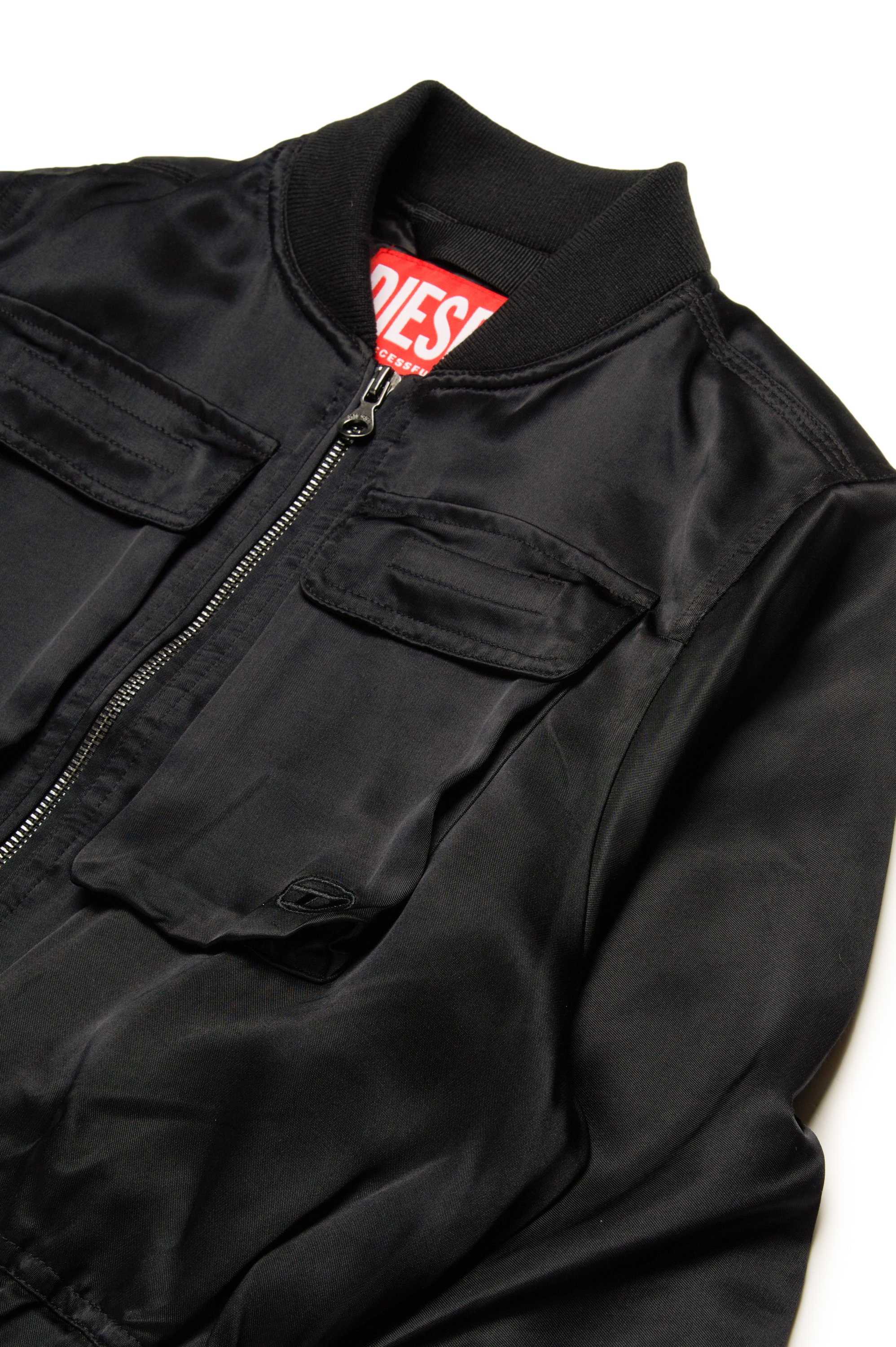 Diesel - JGKHLO, Damen Bomberjacke aus Satin mit Cargotaschen in Schwarz - 3