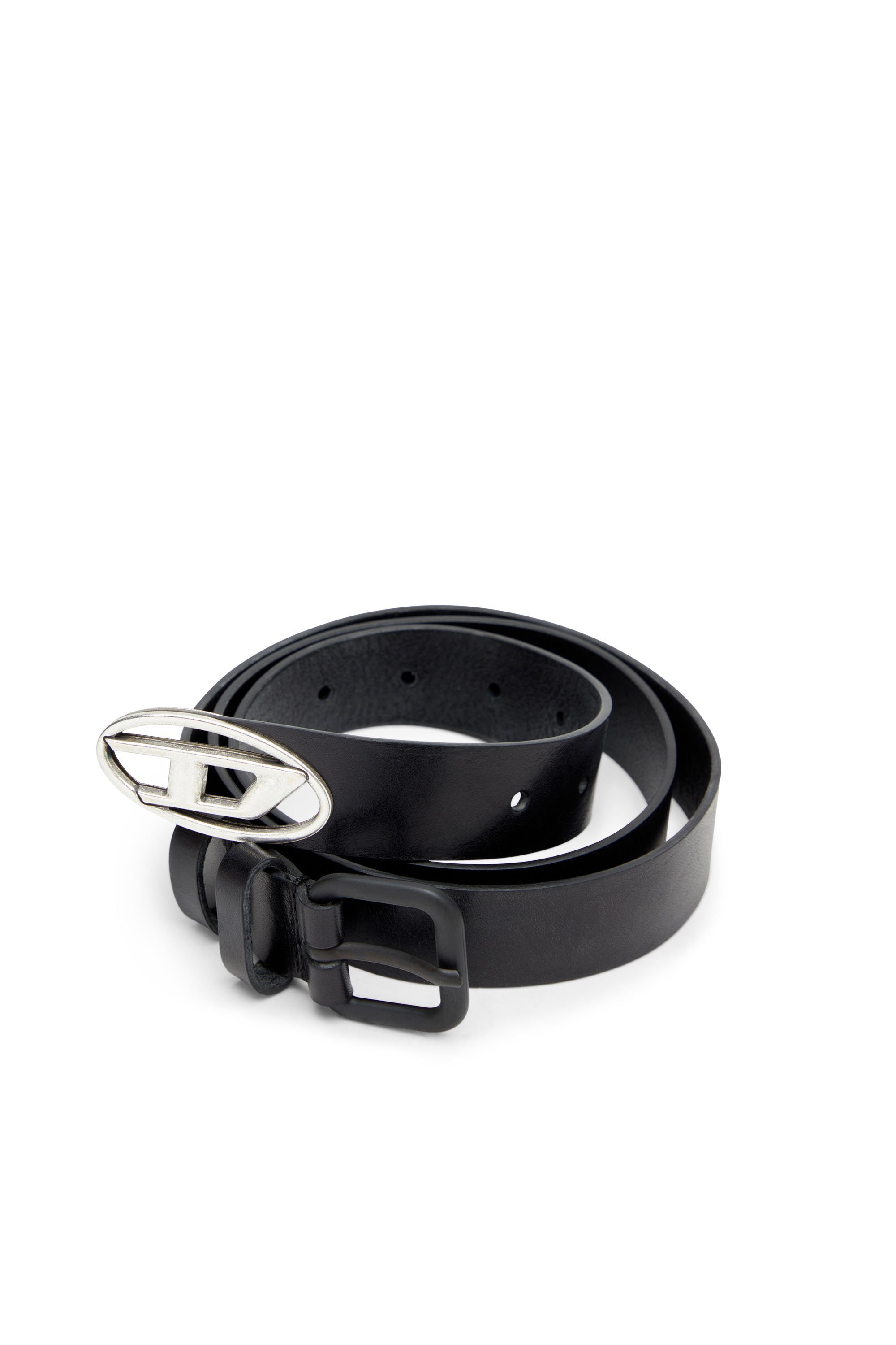 Diesel - B-INLAY, Unisex Gürtel aus Leder mit oval D-Logo in Schwarz - 3