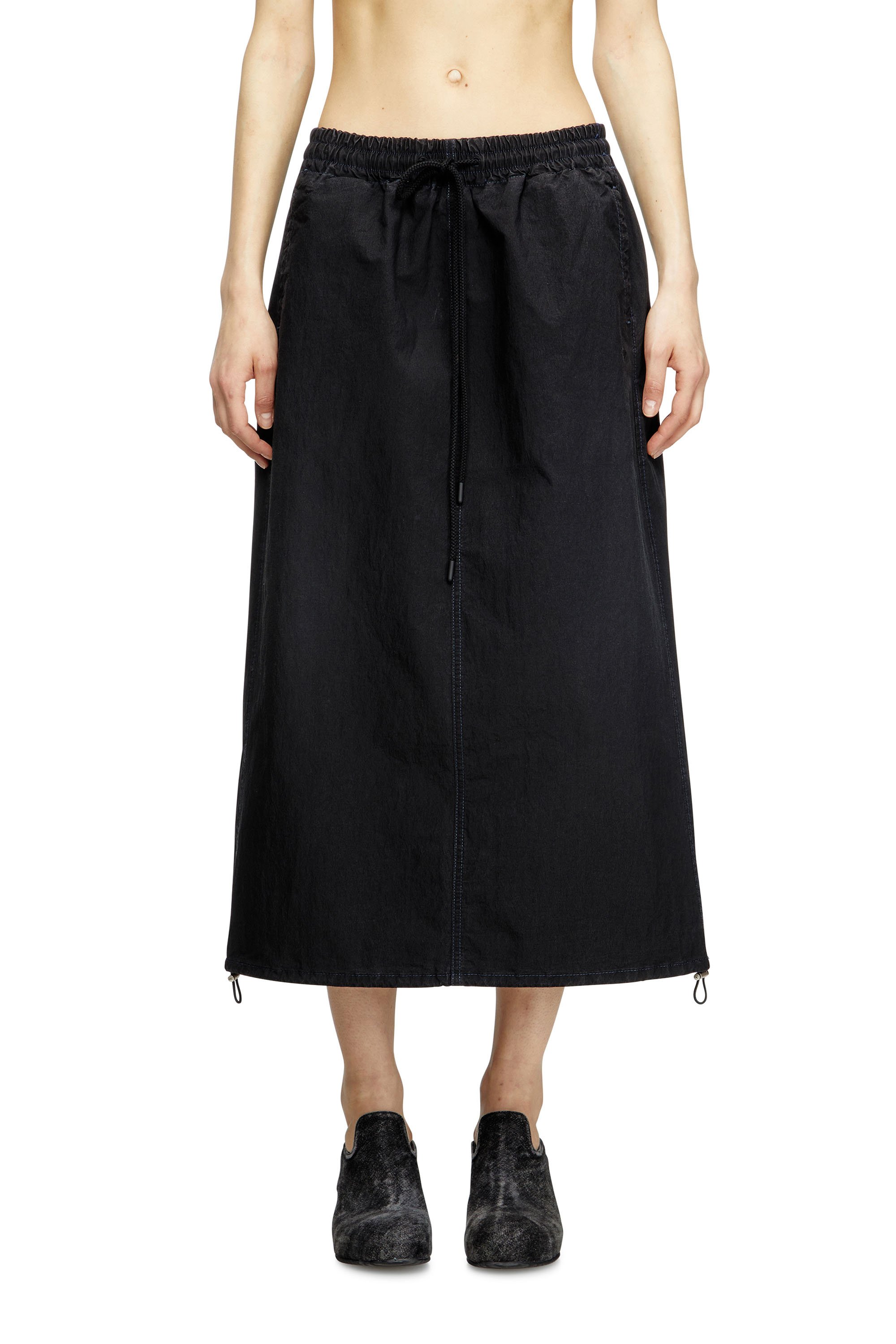 Diesel - DE-OREN-C JOGG, Damen Midi-Rock aus technischem JoggJeans in Schwarz - 1