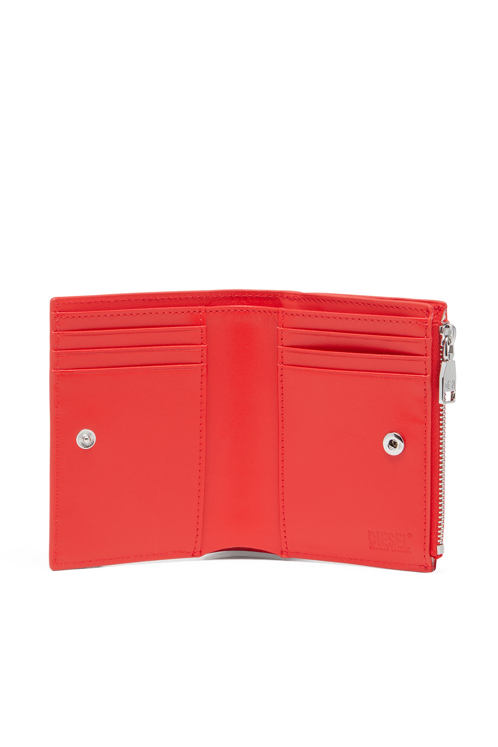Diesel - PLAY BI-FOLD ZIP II, Damen Kleines Portemonnaie aus glänzendem Leder in Rot - 3