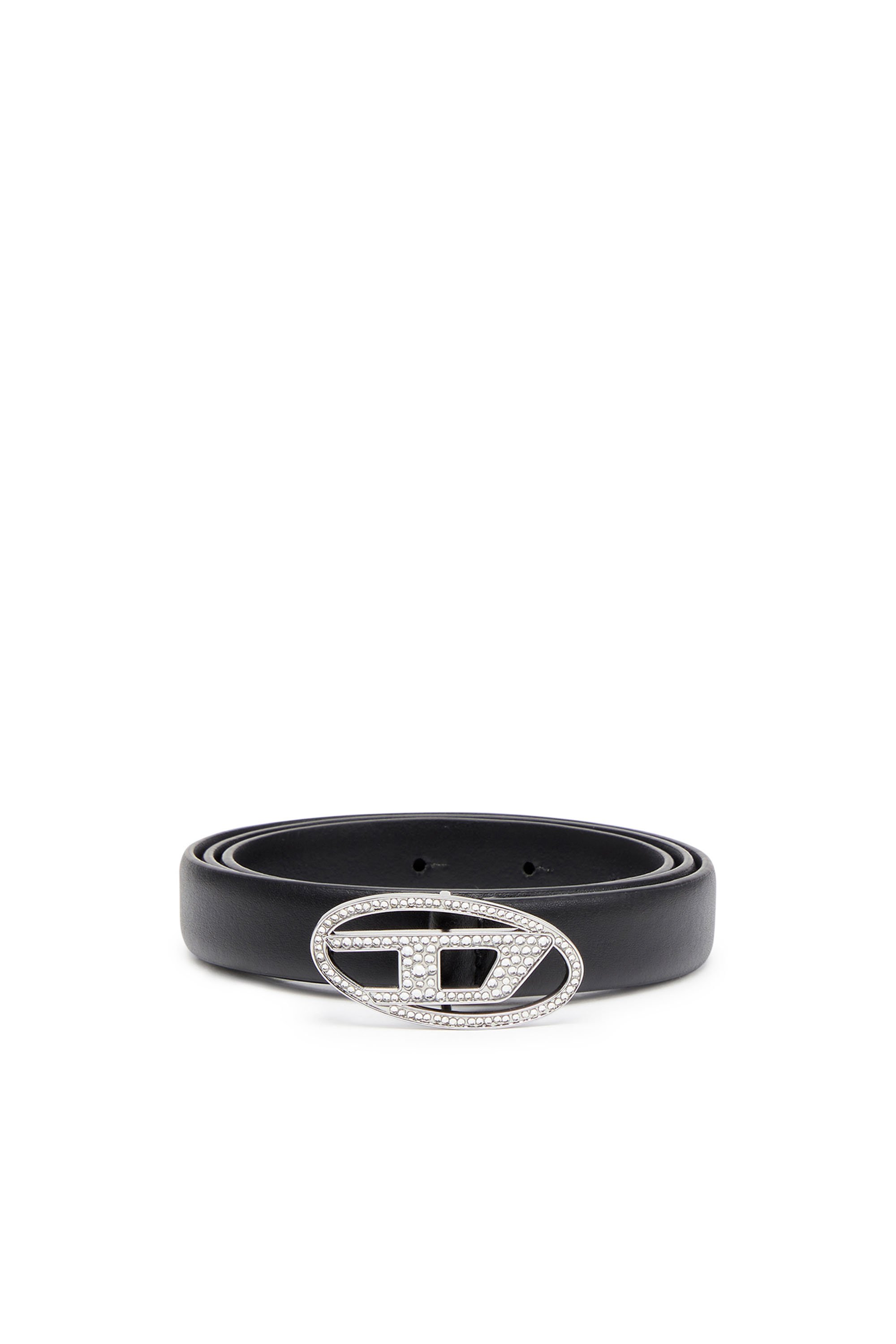 Diesel - B-1DR STRASS 20, Damen Schmaler Gürtel aus Leder mit Schnalle aus Kristall in Schwarz - 1